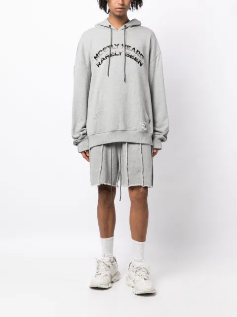 Mostly Heard Rarely Seen logo-embroidered hybrid cotton hoodie