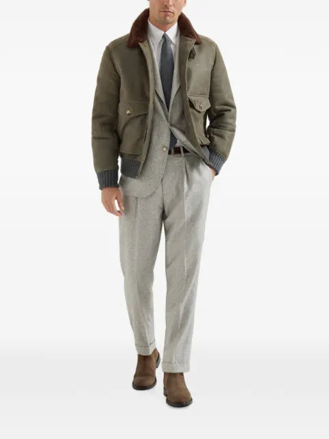 Brunello Cucinelli silk and cashmere cavalry tweed deconstructed blazer with large peak lapels