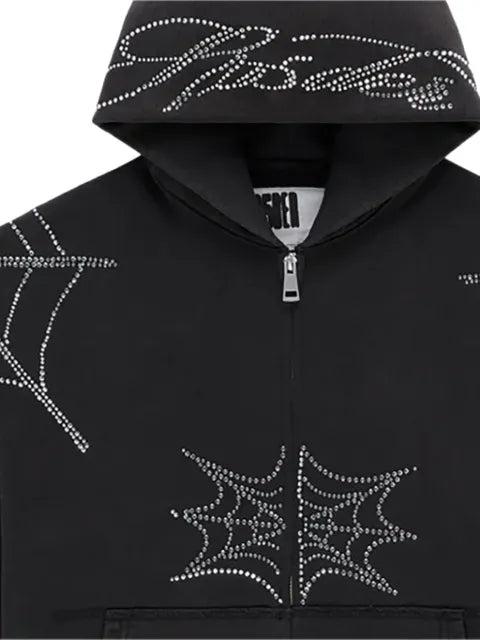 SP5DER rhinestone-embellished web-print hoodie