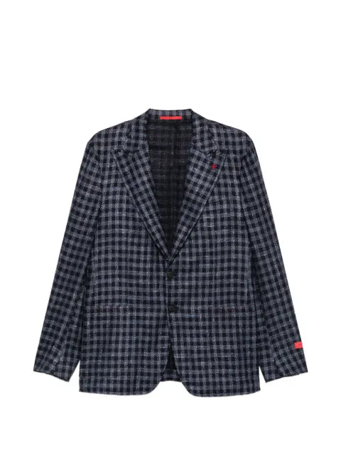 Isaia gingham-check notched-lapel blazer