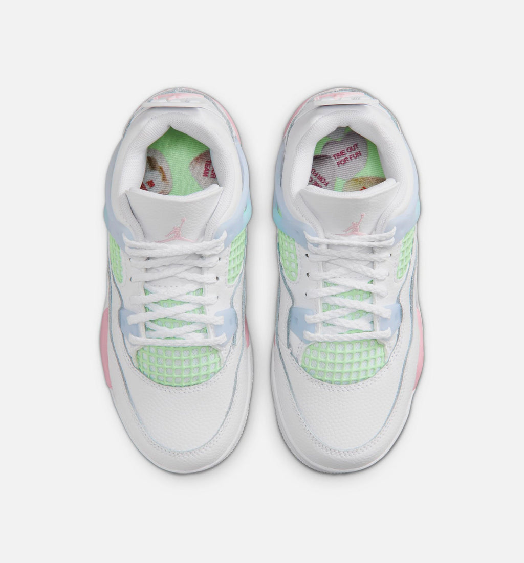 Air Jordan 4 Retro Medium Soft Pink Preschool Girls' Sneakers - White / Soft Pink / Blue