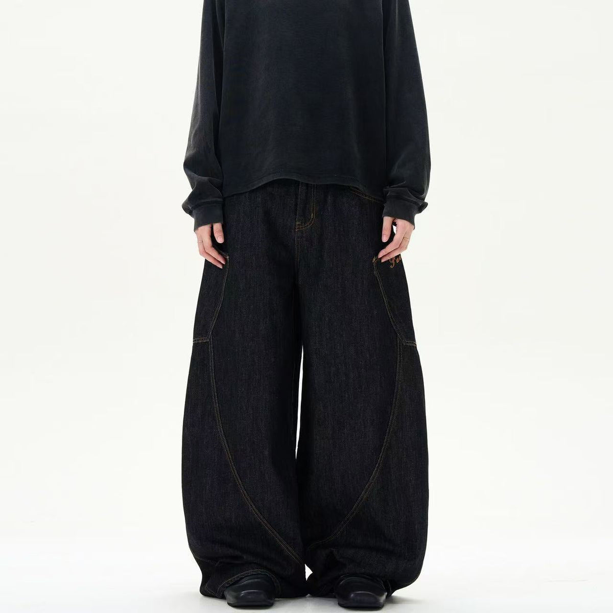 Y2k Vintage Washed Big Pocket Curved Baggy Wide Leg Jeans Streetwear