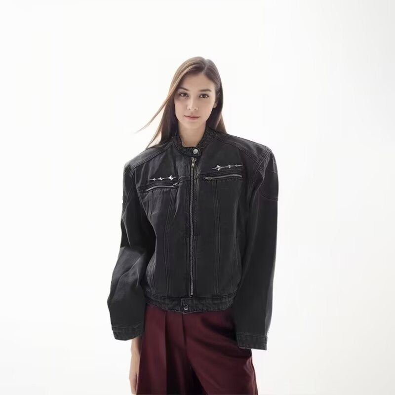 Y2K Vintage Washed Spliced Denim Zip‑Up Jacket Streetwear Unisex