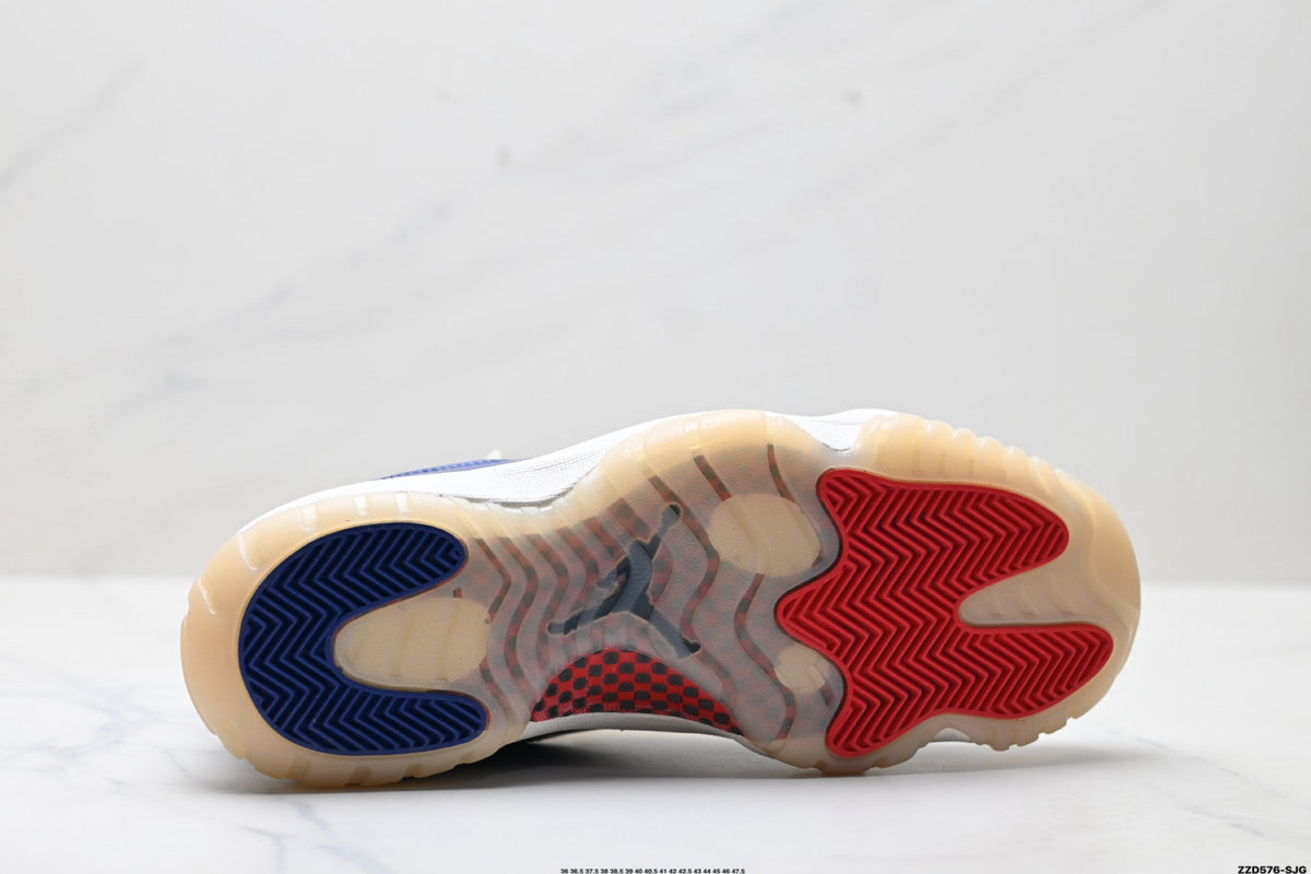 Air Jordan 11 Retro White Navy and Red Unisex Sneakers Style 10