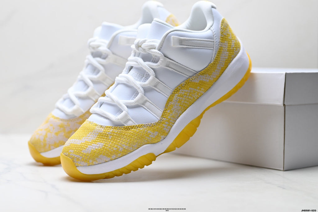 Air Jordan 11 Retro White and Yellow Snakeskin Unisex Sneakers Style 18