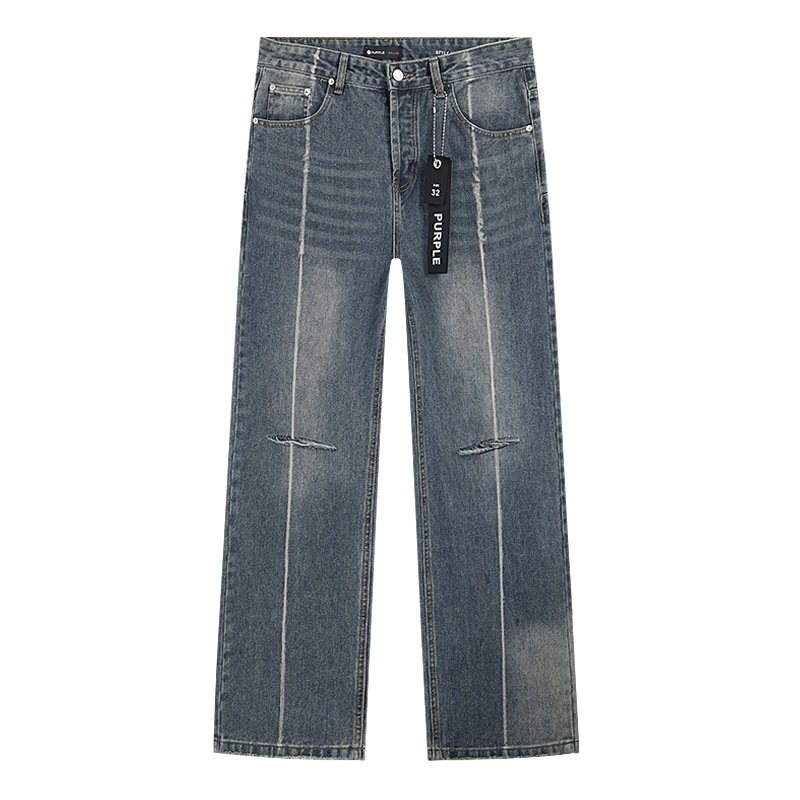 Purple Brand PU811 Washed Blue Distressed Straight-Leg Jeans