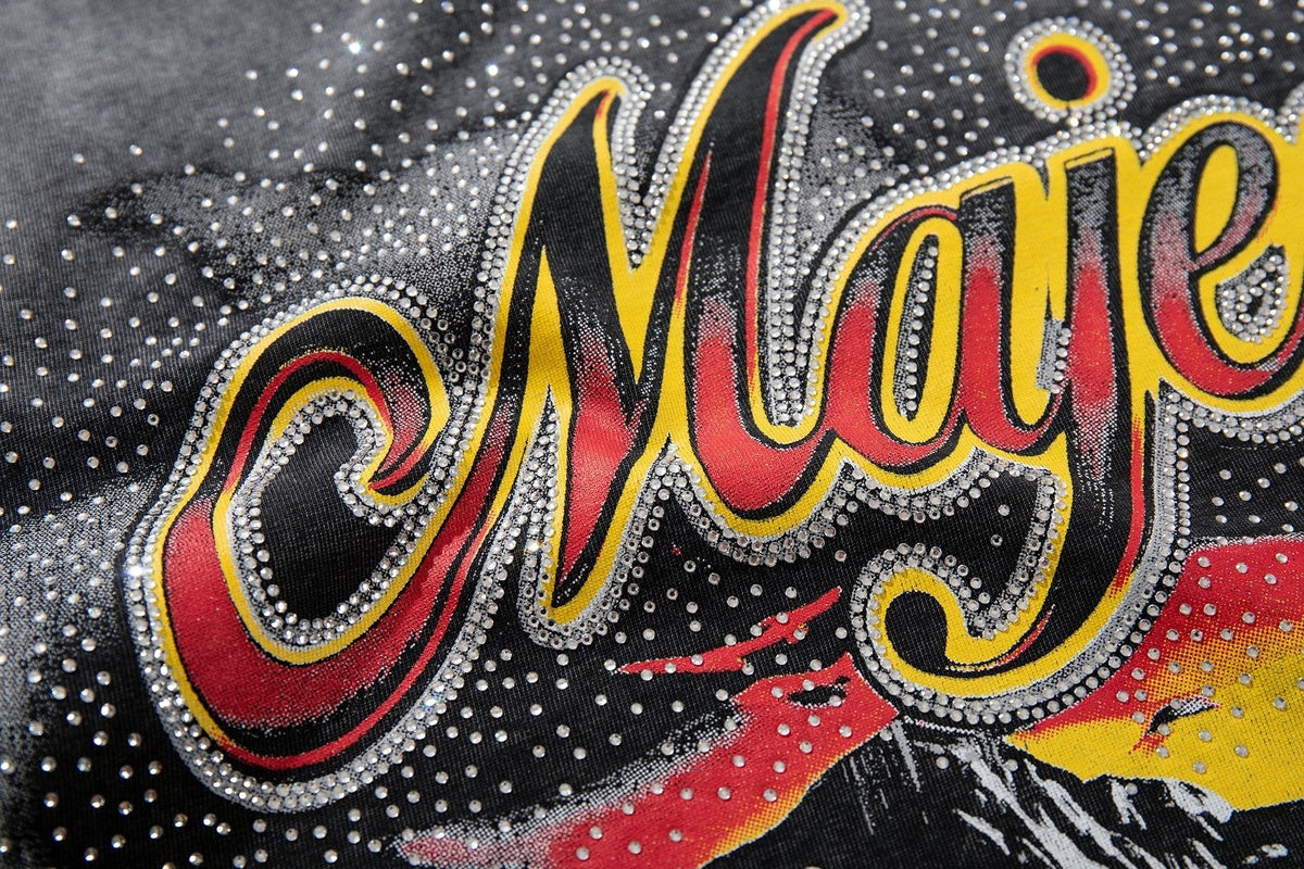 MAJESTIK Rhinestone Distressed Graphic T-Shirt