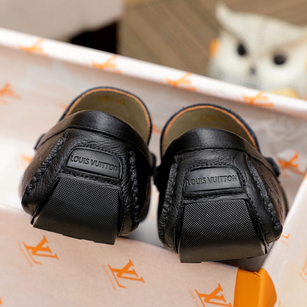 Louis Vuitton Black Embossed Driving Loafers - Raised Front Detail