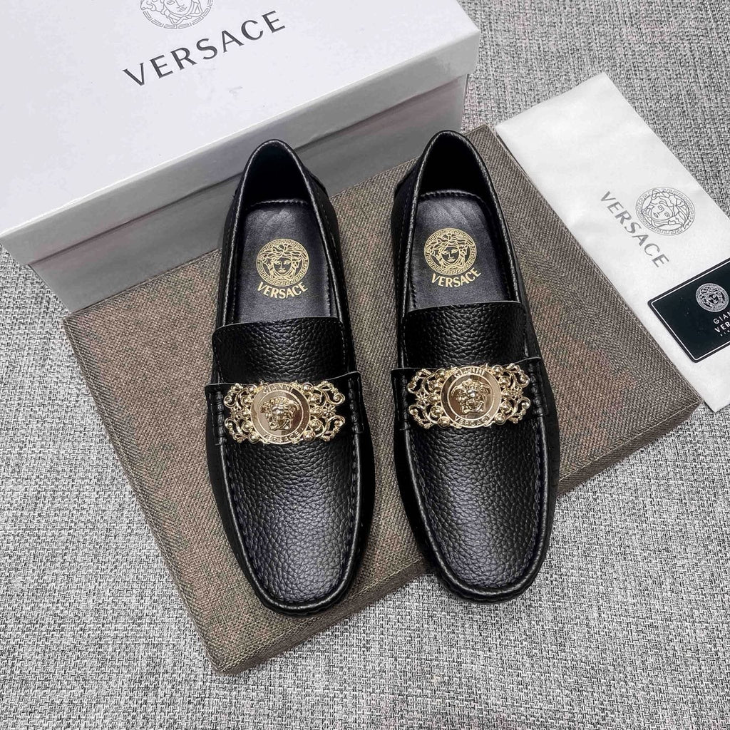 Versace Black Pebbled Leather Loafers