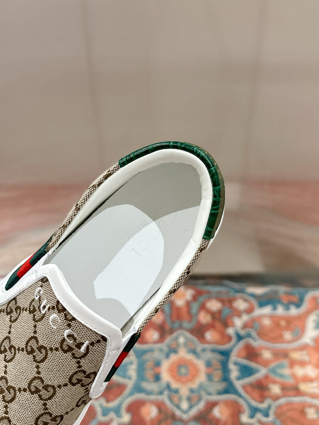 Gucci Men's Monogram Stripe Slip-On Sneakers