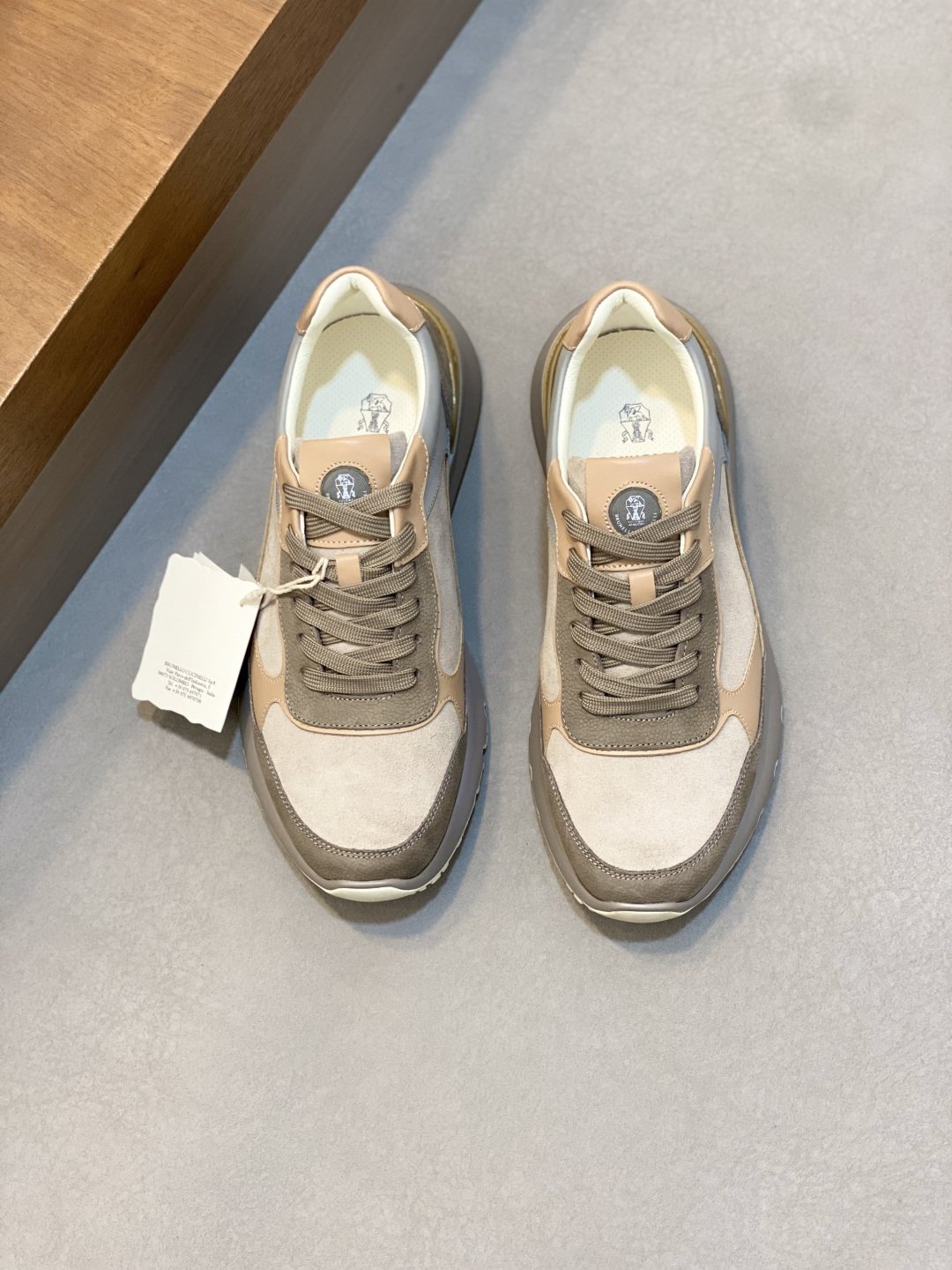 Brunello Cucinelli Cream and Gray Low-Top Sneakers