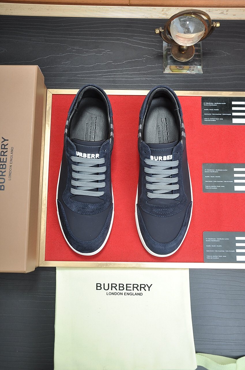 Burberry Navy Check Low-Top Sneakers - White Rubber Sole