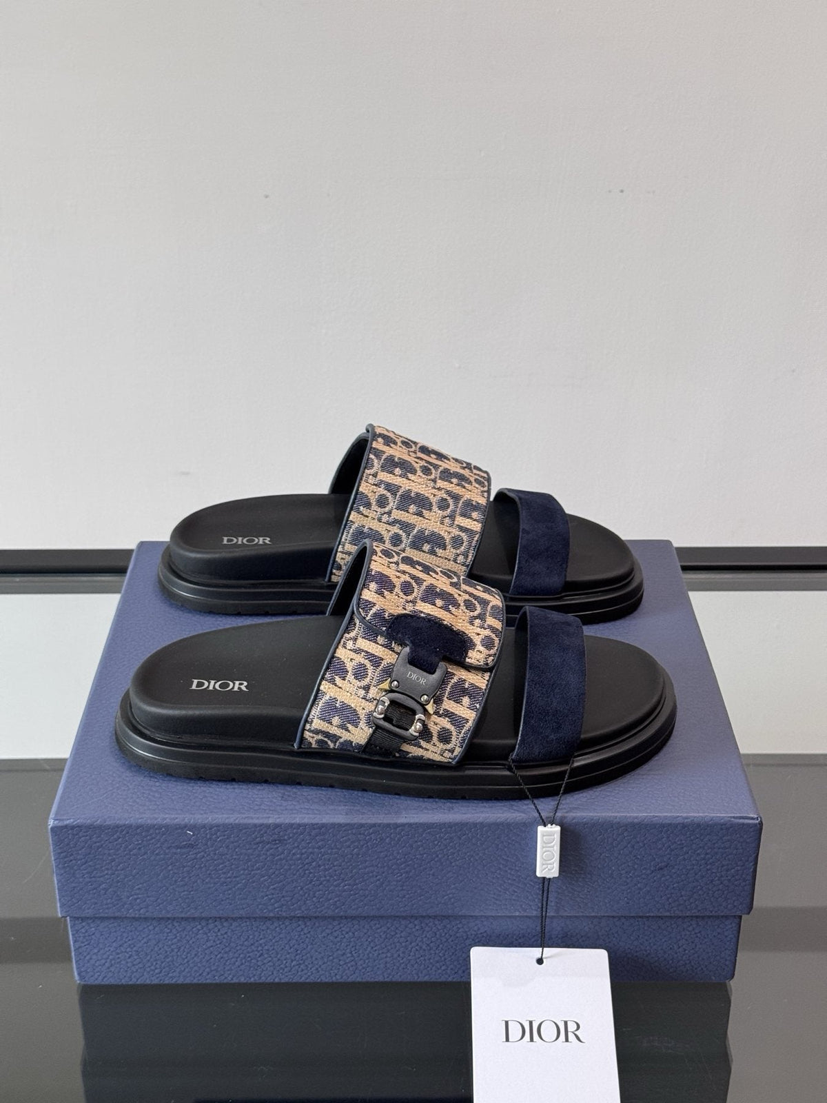 Dior Men's Patterned Strap Slide Sandals - Grooved Outsole