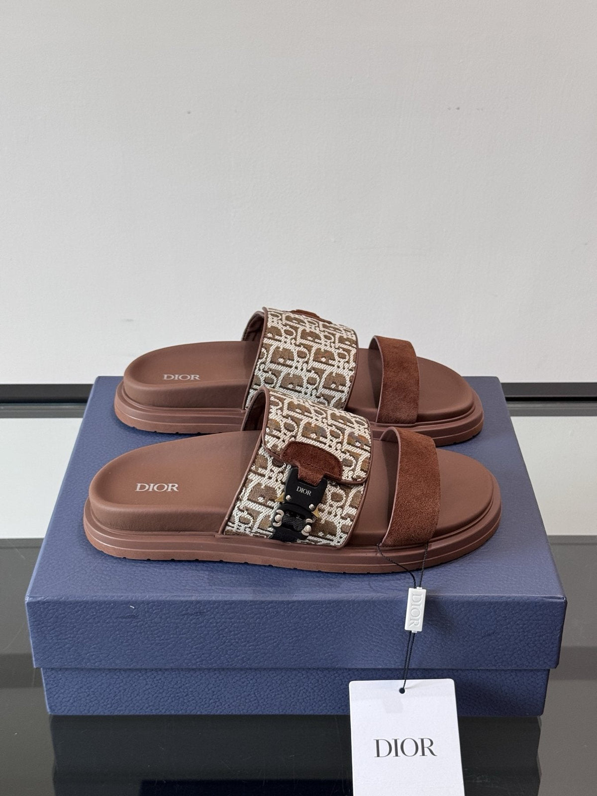 Dior Men's Patterned Strap Slide Sandals - Grooved Outsole