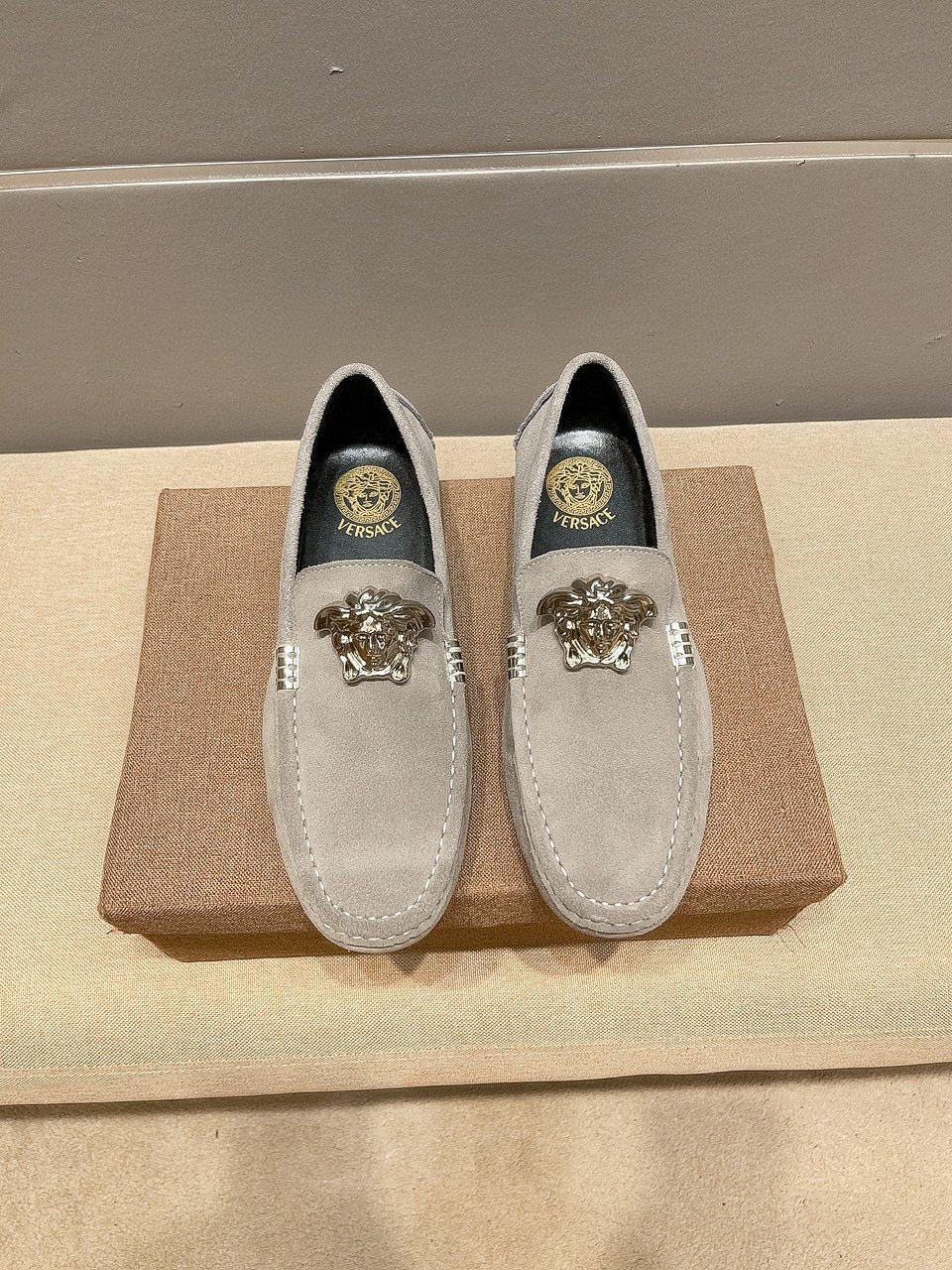 Men's Leather Loafers with Metal Medallion