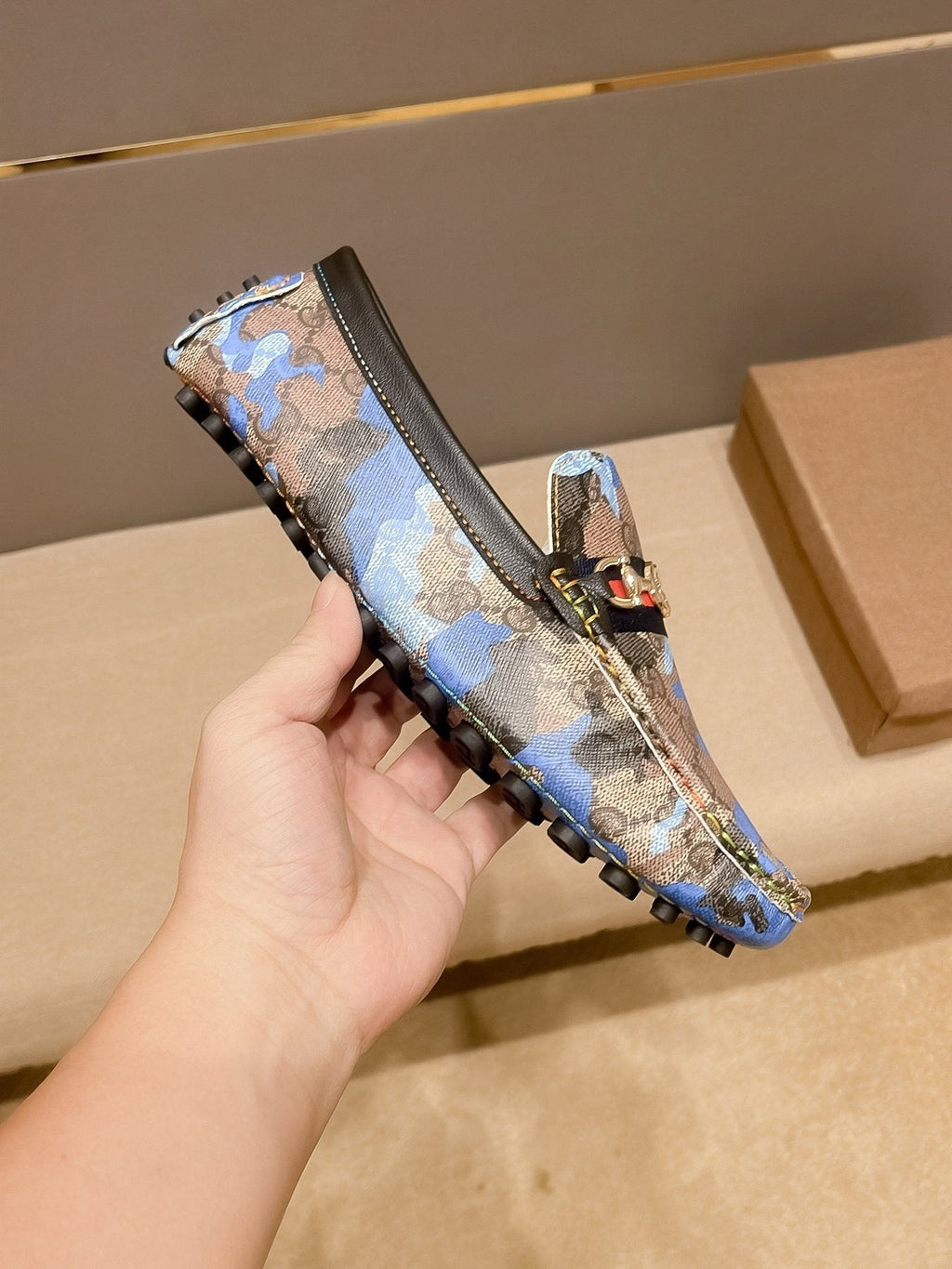 Gucci Patterned Metal-Accent Loafers