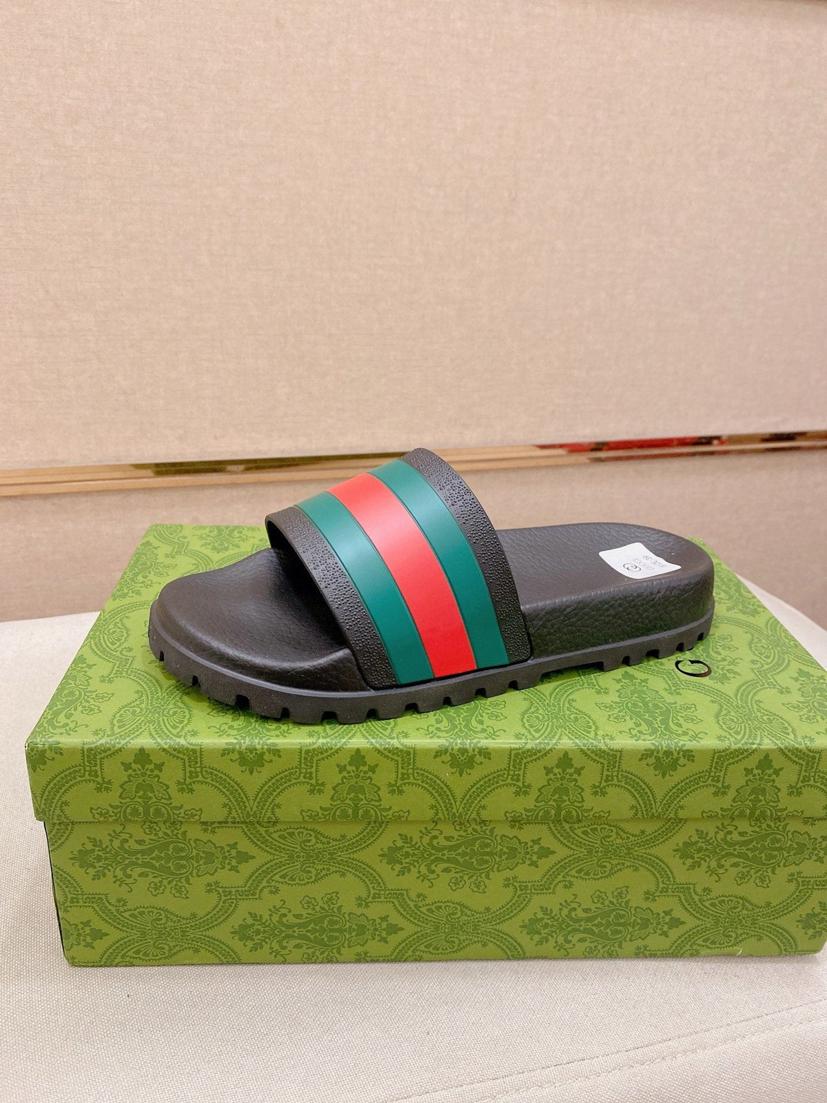 Gucci Green-Red Stripe Slide Sandals