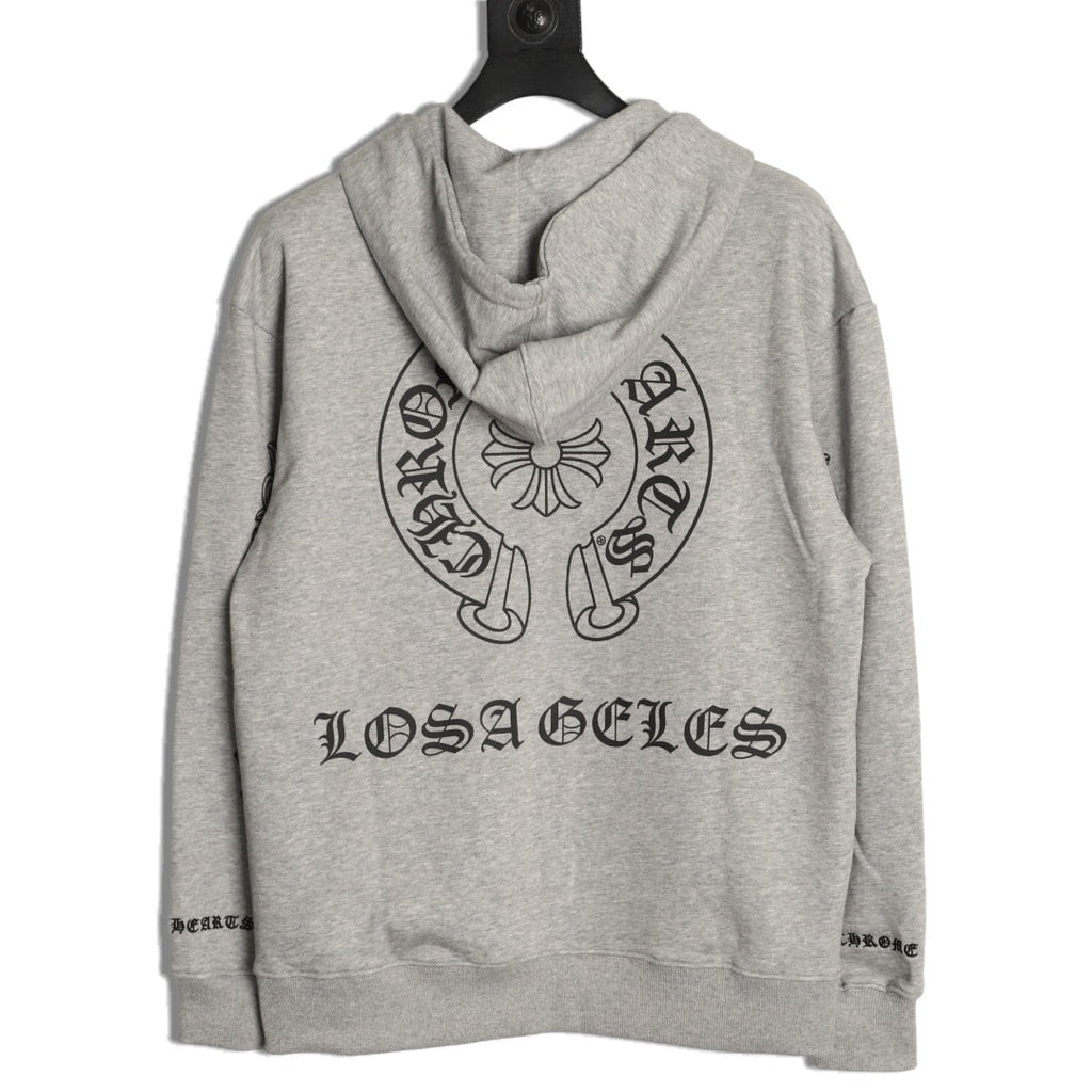 Chrome Hearts Horseshoe and Gothic-Lettering Zip Hoodie - Light Gray